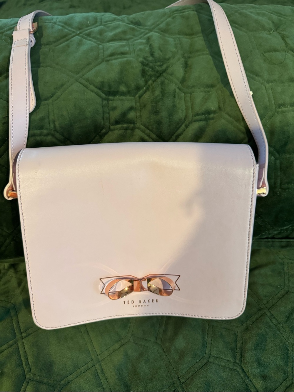 Ted Baker Light Pink Leather Crossbody with Bow Accent and Gold Hardware